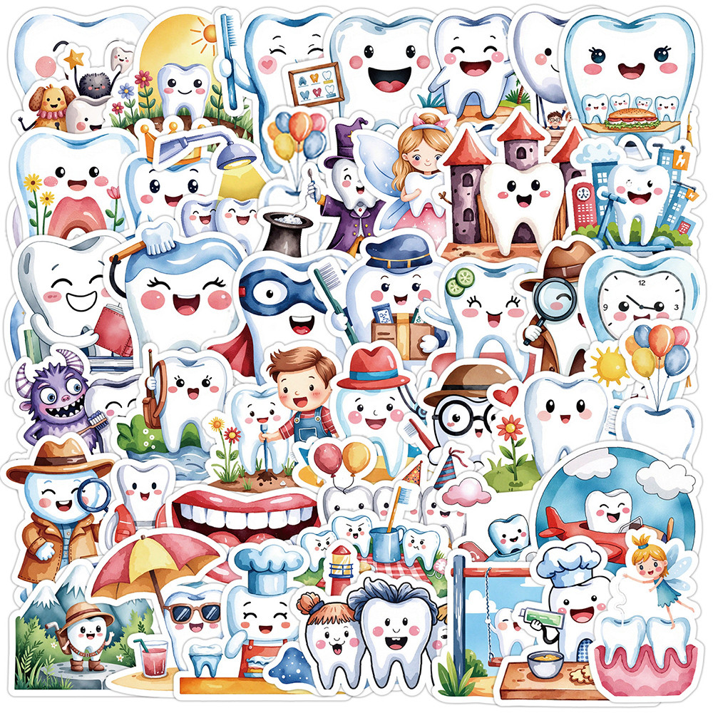 

10/30/50pcs Funny Cute Dental Protect Tooth Cartoon Stickers for Kid Waterproof DIY Notebook Phone Stationery Kawaii Sticker Toy