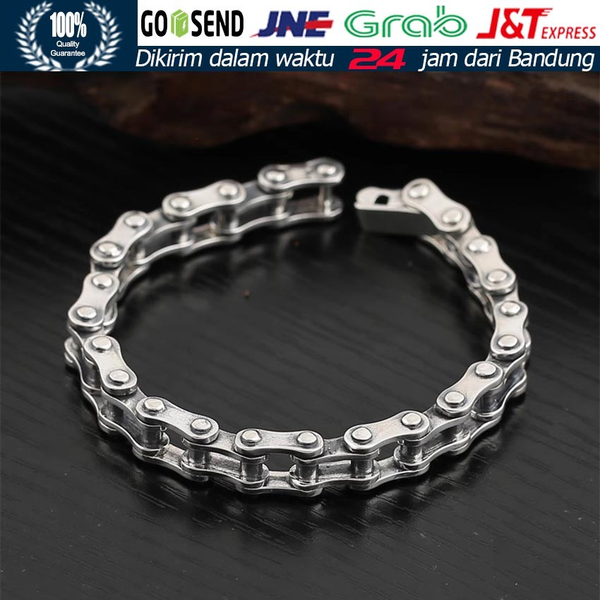 Gelang Rantai Sepeda Motor Stainless Steel / Gelang Pria Rantai Titanium Asli Anti Karat / Gelang Ra