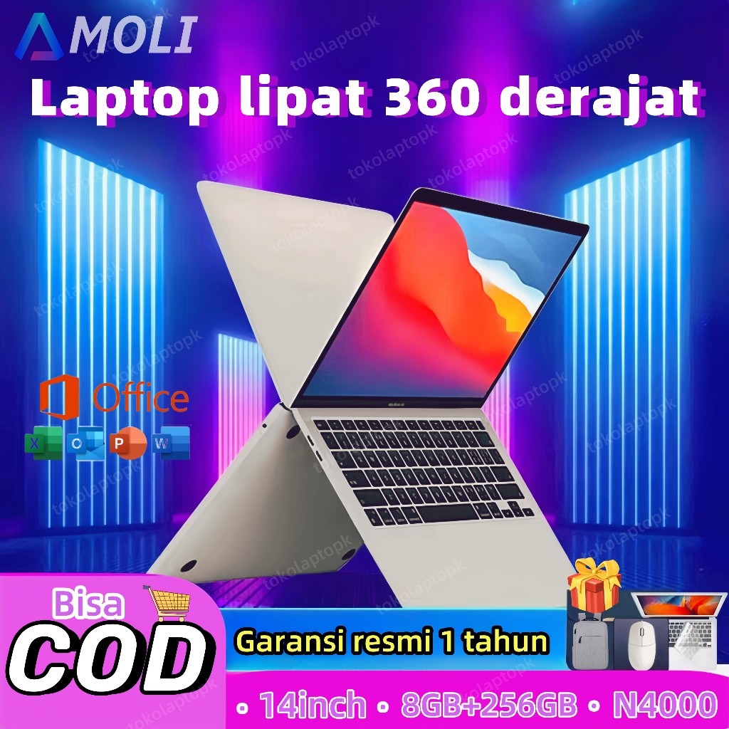 AMOLI laptop advan baru 13,3 inci RAM 8+256GB SSD Intel N4020 dengan gratis Win11+Office, tipis dan 