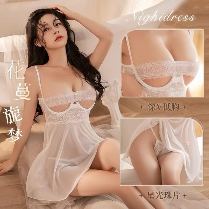 Set Lingerie Seragam Cosplay Pengantin Transparan Sexy Wedding Bride Costum