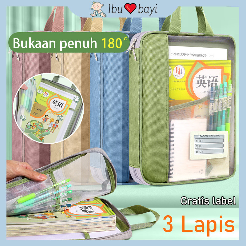 

3 Lapis Document Bag Kapasitas Besar/Tas Folder Portabel Jaring Penyimpanan Kertas/ Map Dokumen / Tas Klasifikasi Buku Teks