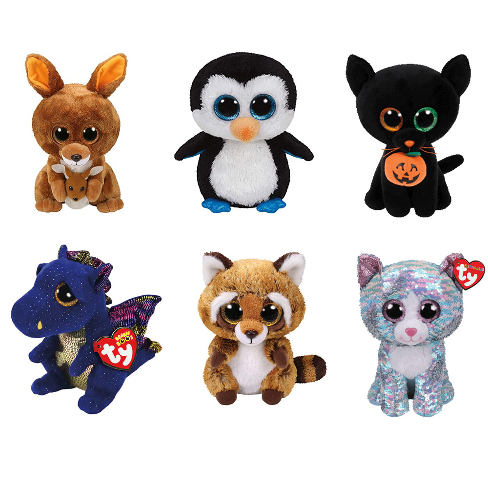 23cm Medium Size Ty Beanie Boos Cat Animal Plush Toy Raccoon Kangaroo Penguin Doll Gift