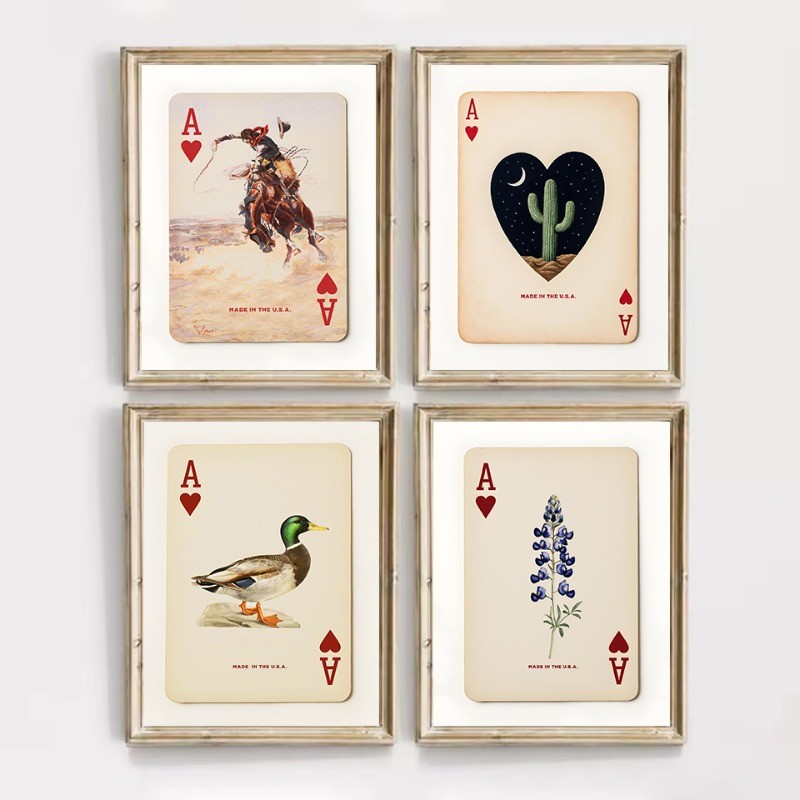 

Retro Floral Ace of Hearts Cactus Texas Bluebonnet Mallard Duck Playing Card Poster Canvas Painting Wall Art Pictures Home Decor