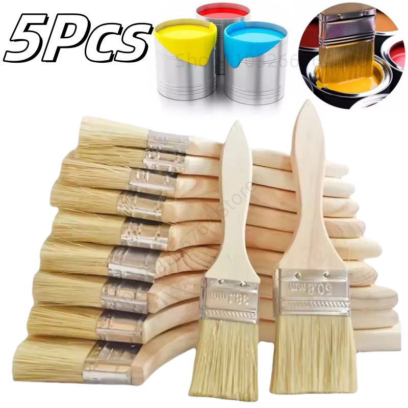 

5Pcs Excellent Quality Paint Brush Wooden/Plastic Handle BBQ Brush Soft Hair Brush Artist Painting Brushes Furniture Paint Tool