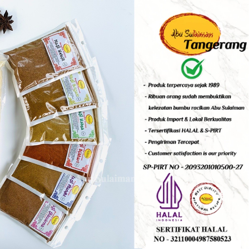 

Lebih Hemat! Bumbu Kebuli Instan Mandhi Briyani Kabsah Bukhori Shawarma BUMBU ABU SULAIMAN Tangerang