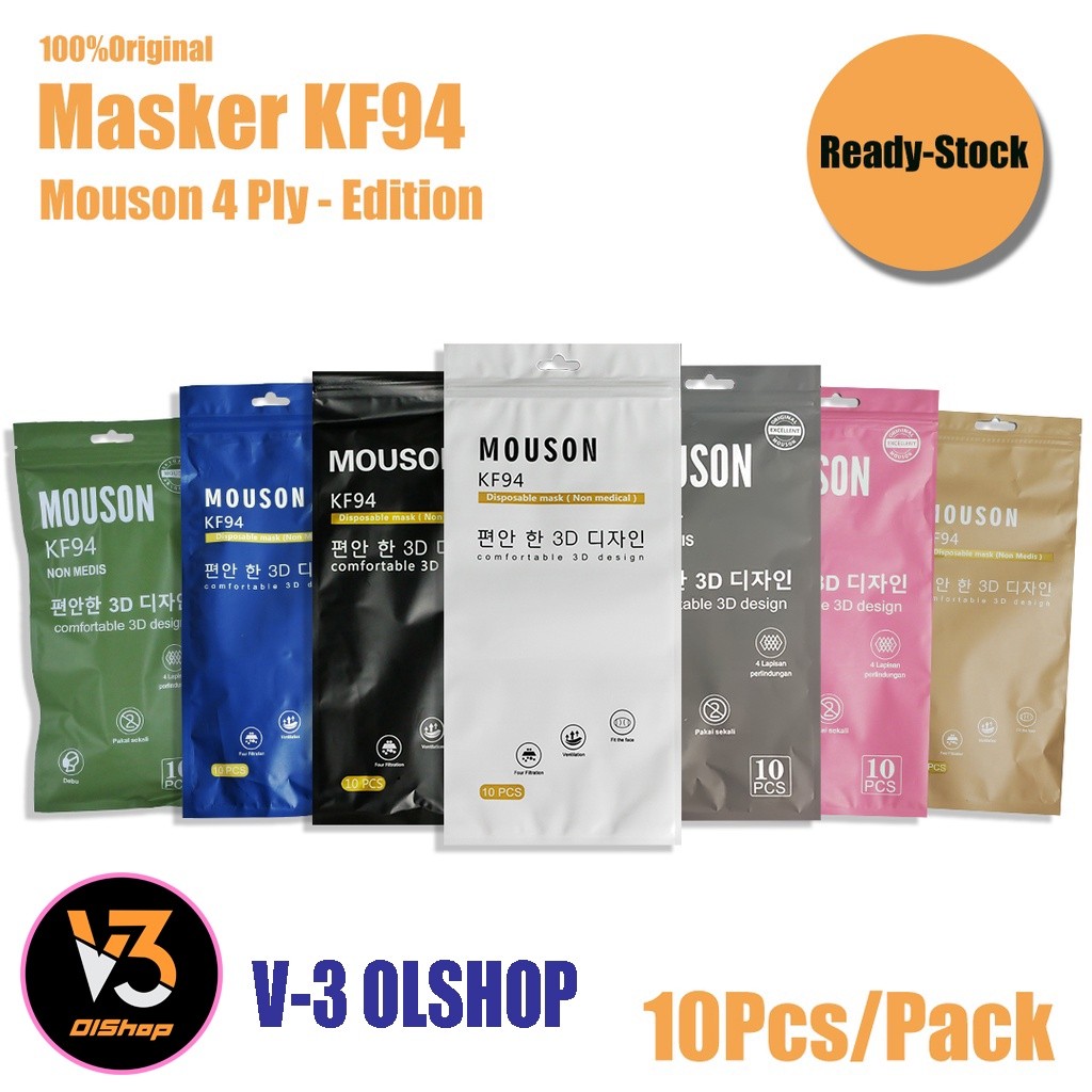 (V3) MASKER KF94 MOUSON KF94 WARNA PASTEL DAN TALI SENADA  MASK 3D 4PLY DESIGN ISI 10PCS/PACK