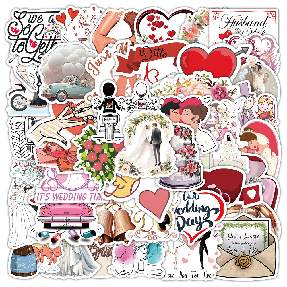 

50pcs Wedding Love Valentine's Day Graffiti Love Anniversary Waterproof Sticker