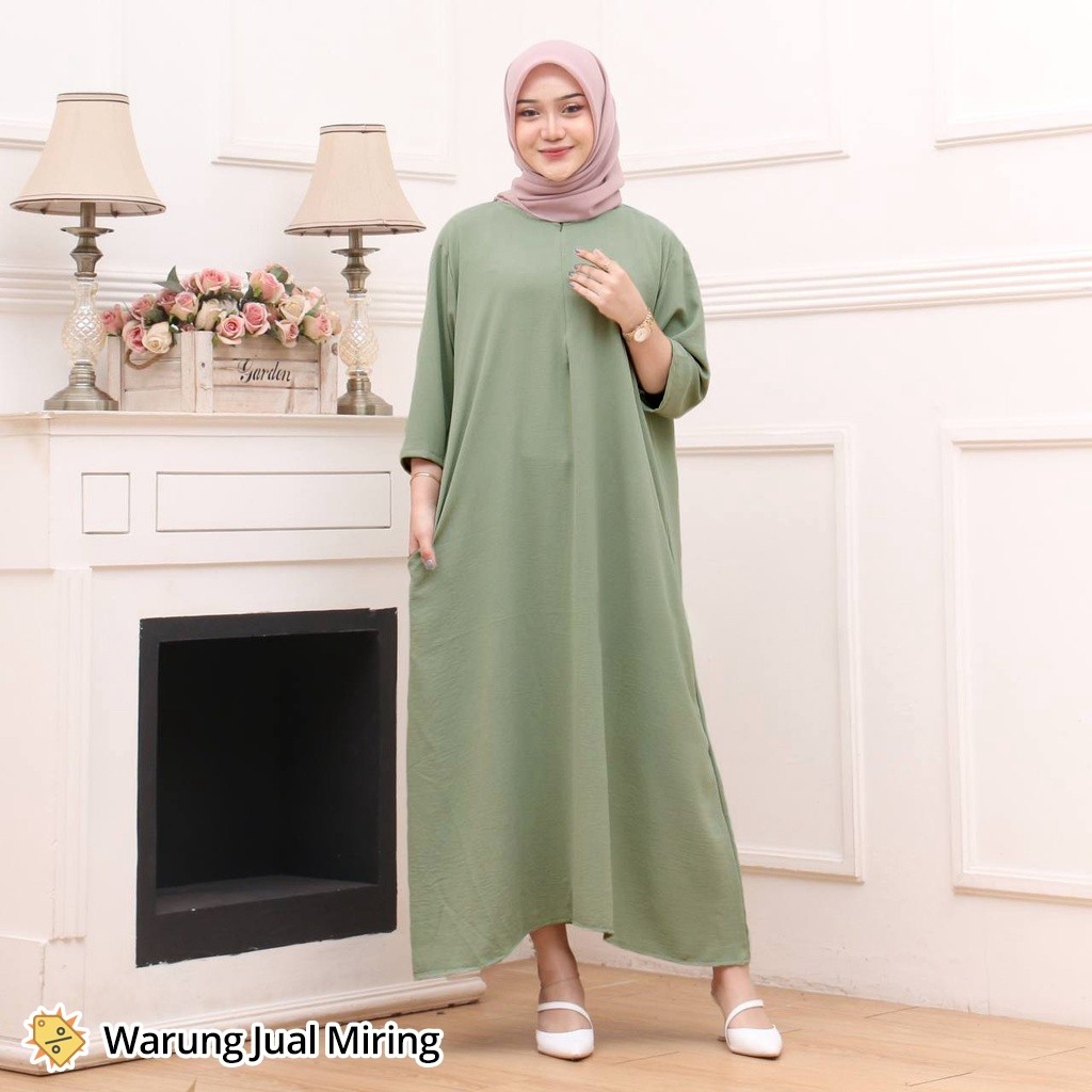 Dress Gamis Daster Tunik Crinkle Airflow Polos Busui Lengan 3/4 Baju Gamis Panjang Santai Harian Rum