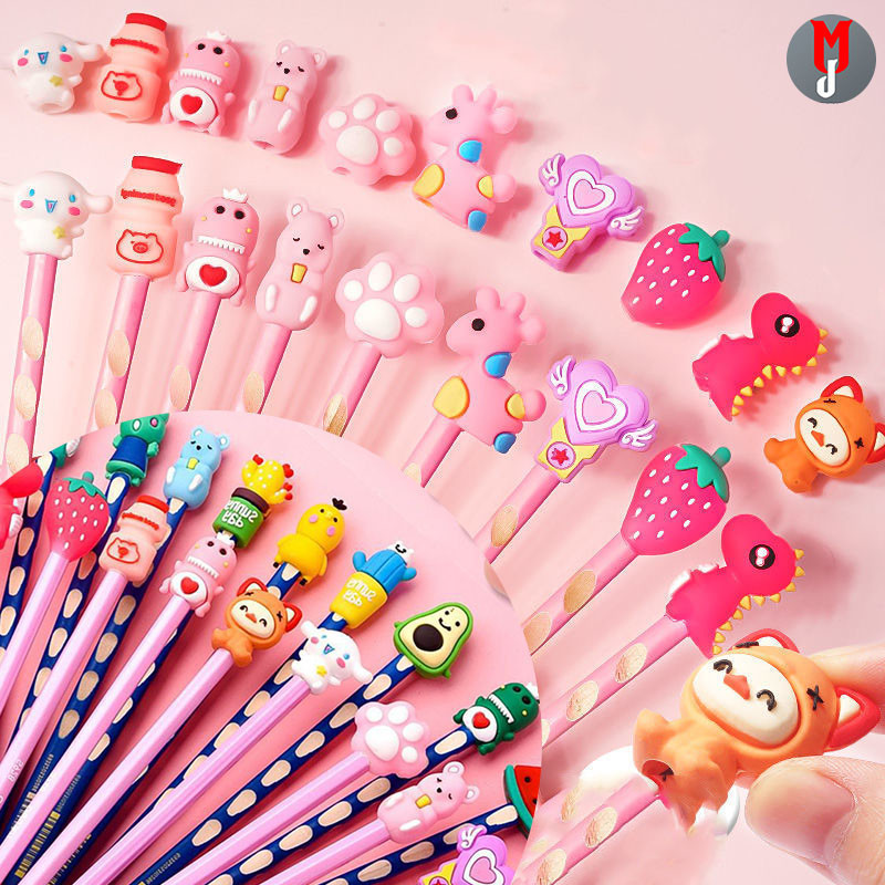 

5~10PCS Cute Children's Pen Sleeve Cartoon Silicone Anti-Break Refill Pupils' Pencil Protective Cap