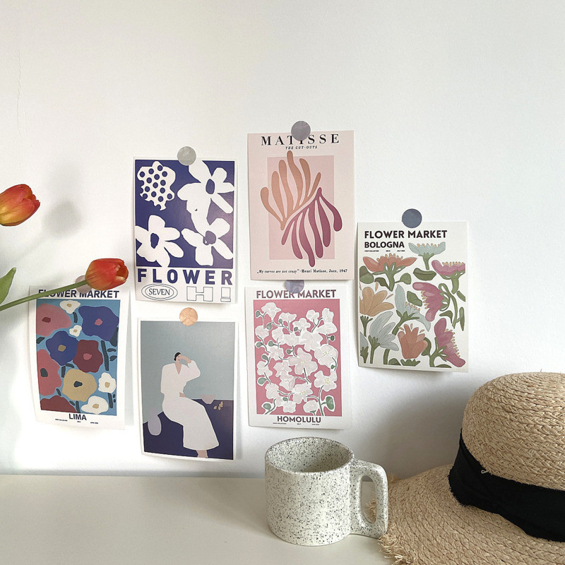 

Korean Ins Abstract Art Postcard Cute Cure Decorative Card DIY Creative Home Decor Background Wall Sticker Photo Props 6 Sheets