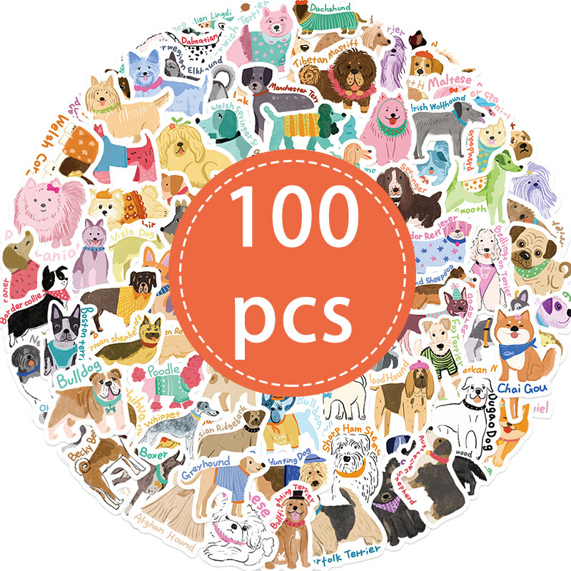 

100PCS Funny Dog Stickers Cartoon Cute Dog Graffiti Decals Classic Toy DIY Stationery Guitar Phone Bicycle Laptop Luggage Car