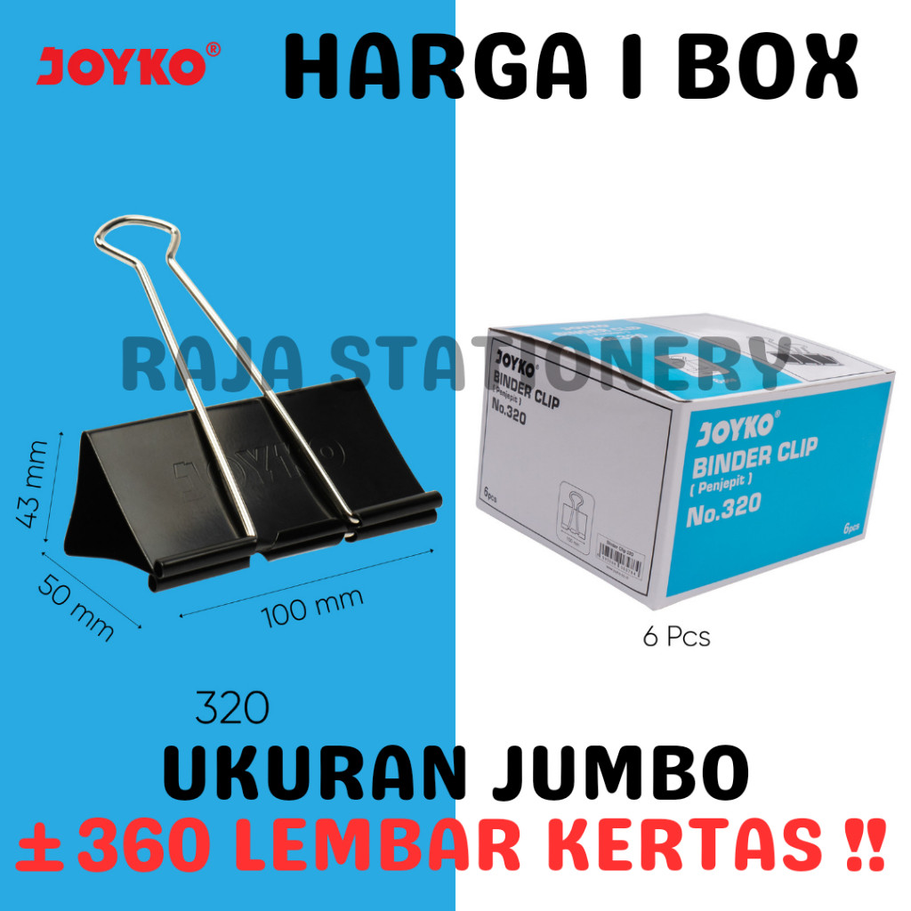 

Joyko Binder Clip 320 100mm JUMBO / Klip Penjepit Kertas BESAR No.320