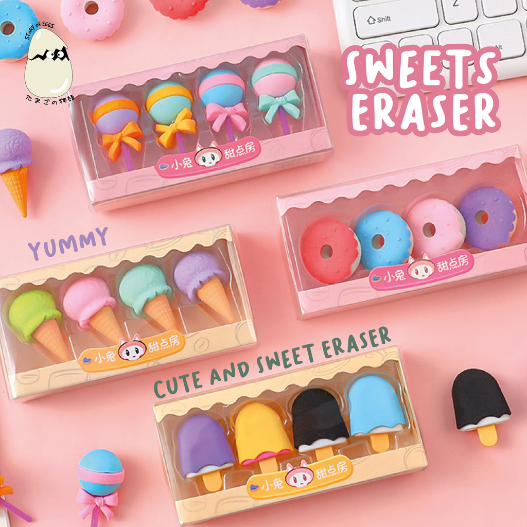 

Penghapus 4 Pcs / Set Lucu Bentuk Es Krim Karet Hapus Lolipop Donat Sweet Eraser Anak Sekolah