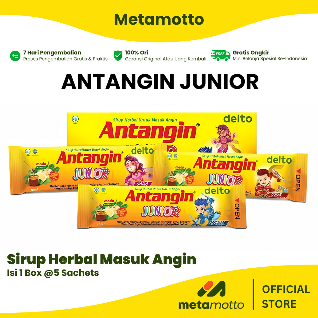 

Antangin Junior Box (5 sachet) - Mengatasi Masuk Angin anak - Metamotto Karya Jaya