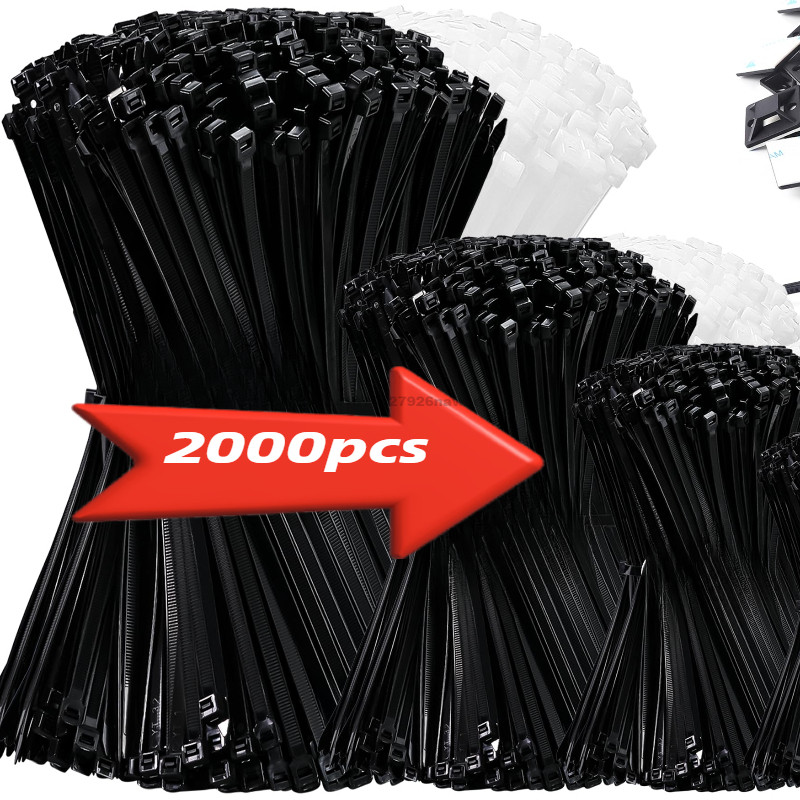 

2000/100PCS Plastic Cable Ties Black Reusable Self Locking Nylon Clamps Cord Tie Duty Cables Fasten Rings Workshop Wire Straps