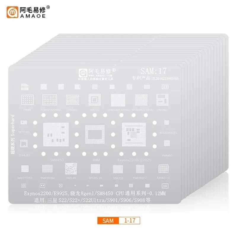 AMAOE SAM1-15 BGA Reballing Stencil for Samsung A12 A70 A71 S5 S6 S7 S20 Note 20 Exynos CPU IC Tin N