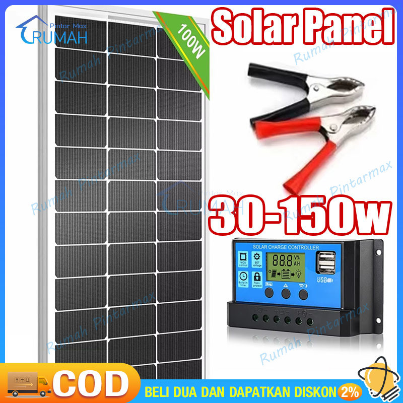 Solar Panel 150W Panel Surya Solar Charge Controller LED Display Solar PWM 12V/24V 10A 20A 30A 50A 6