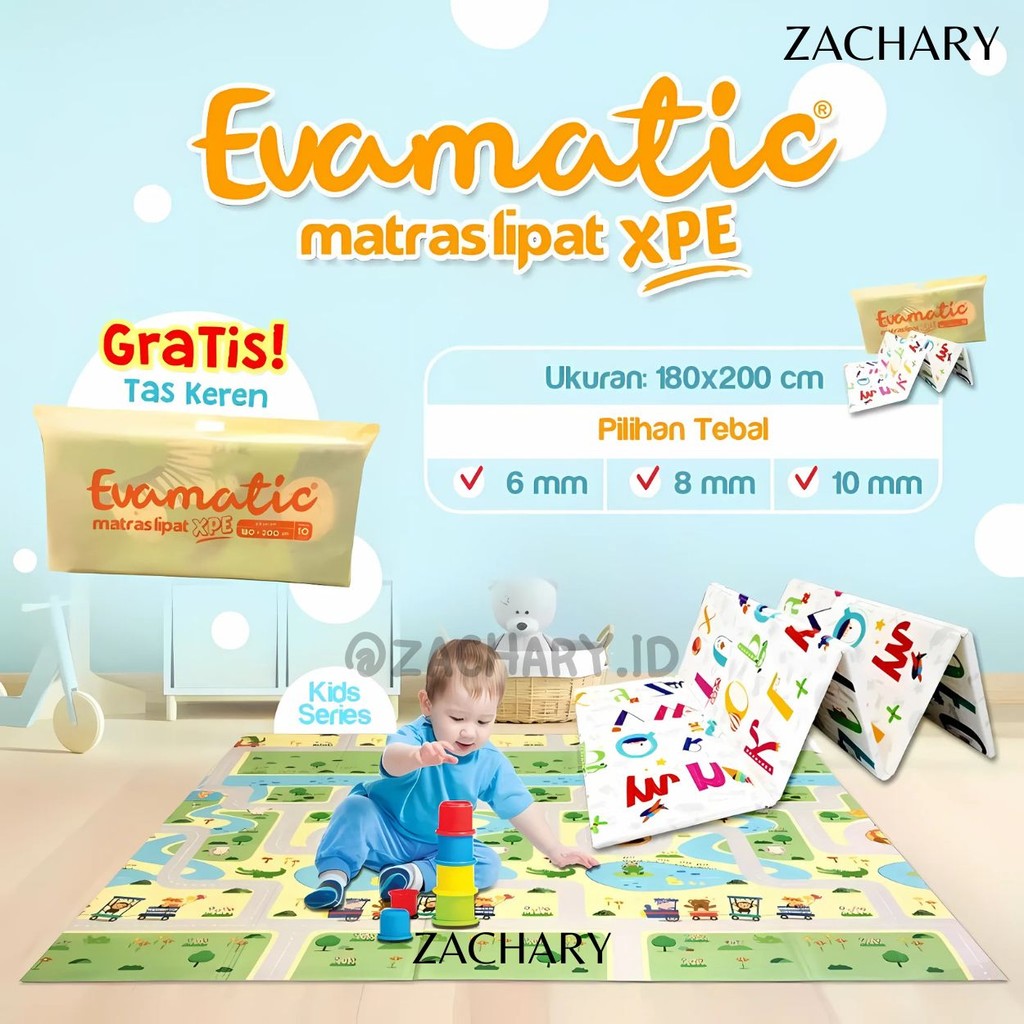Matras Anak XPE Lipat – Evamat Karpet Edukasi Anti Slip & Ringan