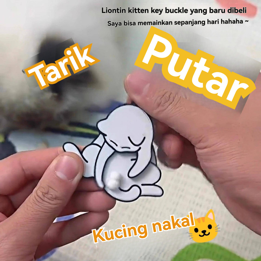Gantungan Kunci Kucing Kreatif Ngaco, Biji Putar Lucu, Akrilik, Gantungan Tas/Kunci, Unik untuk Kole