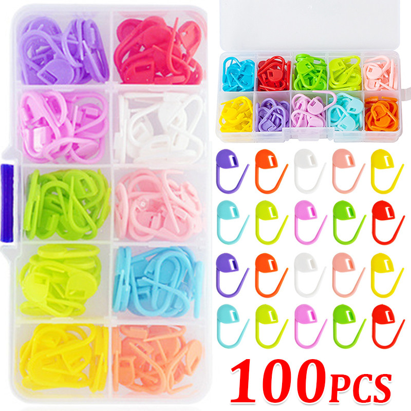 

50-200pcs Multicolor Plastic Resin Small Clips Knitting Crochet Markers Locking Stitch Needle Clip Marking Rings DIY Sewing Tool
