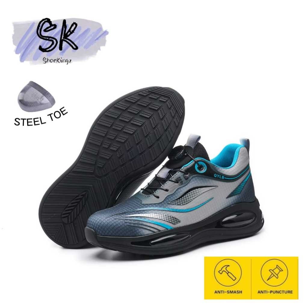 PROMO Safety Shoes Sneakers Biru Sepatu Safety Pria Tali Putar Ujung Besi waterproof 9239