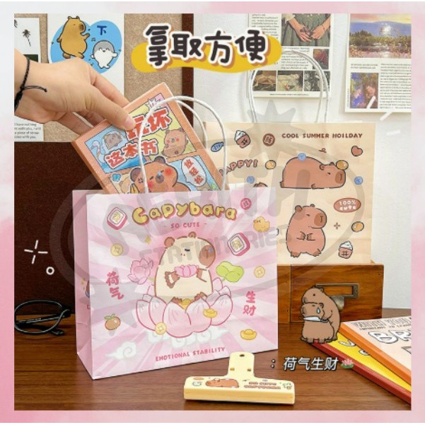 

AS PROMO COD Paperbag Kapibara Warna Warni / Paper Bag Capy Goodiebag-Tas Belanja Jinjing S-PO025