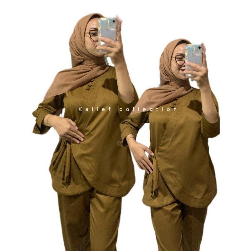 PROMO Setelan PDH khaki tua pns wanita modelan tali samping celana rok A terbaru