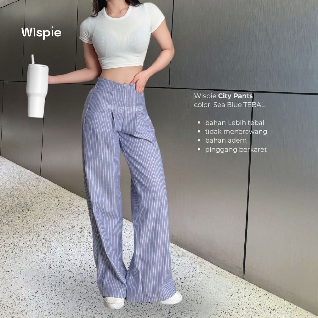 Wispie City Pants | Celana Tidur Panjang Wanita Kantor Kuliah Motif Garis Kulot Pinstripe