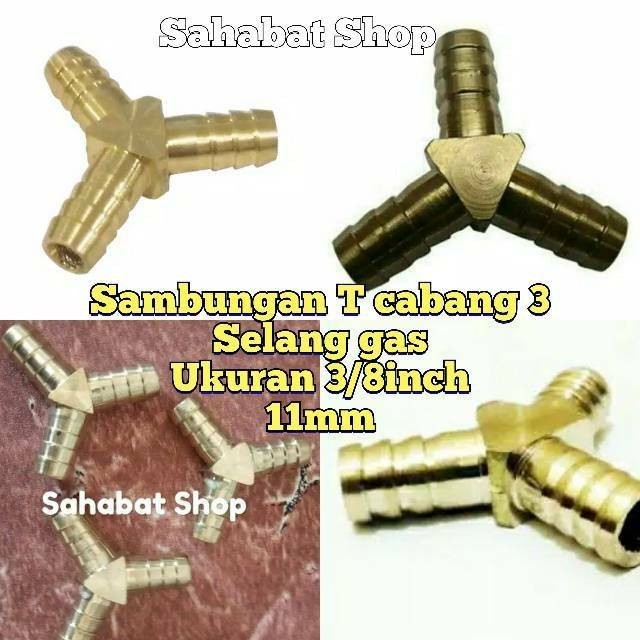 Nepel sambungan Y / cabang 3 untuk selang gas kompresor / T kuningan