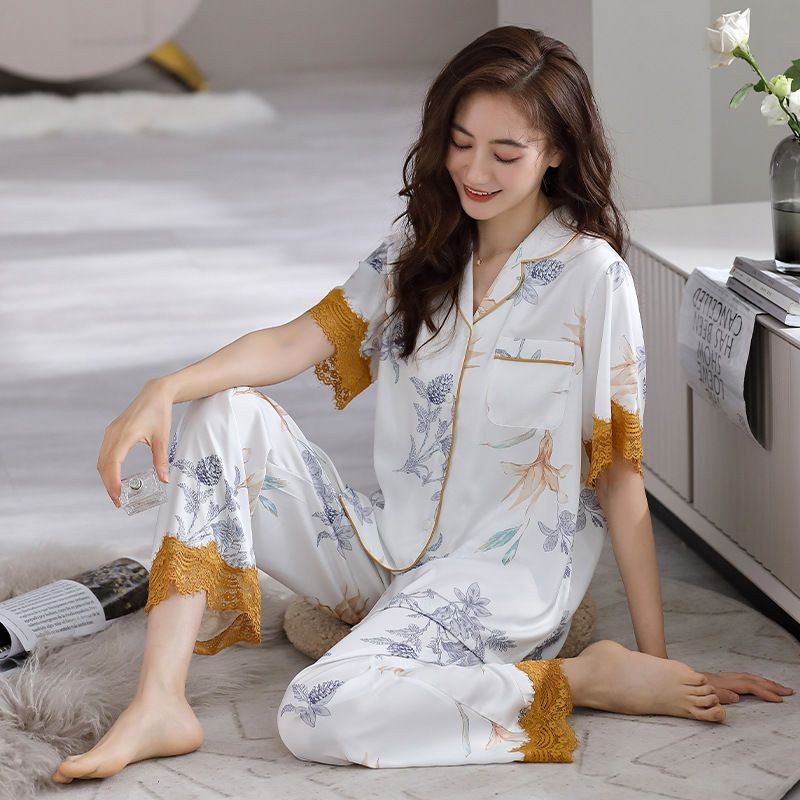 FOPE.DUSTYZ 【 Piyama Wanita Bahan Sutra Es, Lembut Nyaman, Tidur Dingin Sejuk】/baju piyama/piyama wa