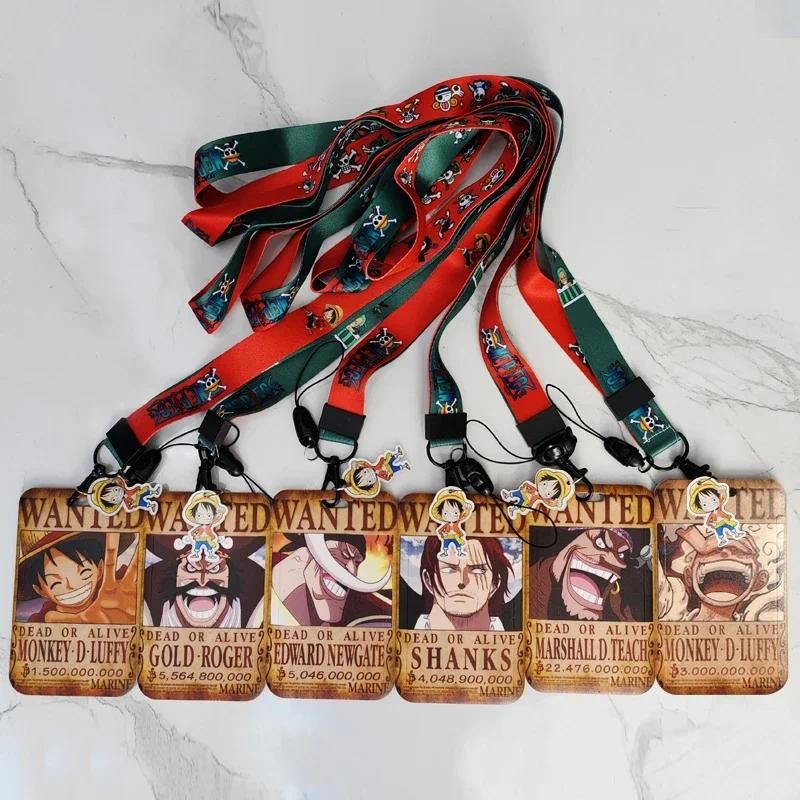 

New Anime Wanted ID Card Holder Figure Collection Luffy Nika Roger Cases Card Lanyard Key Lanyard Badge