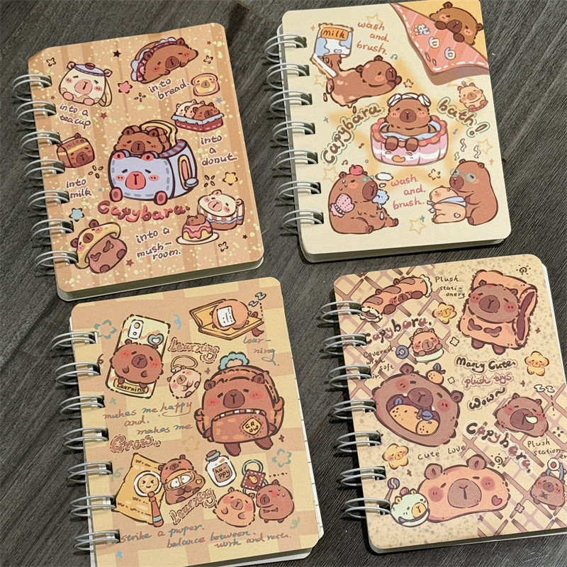 

1PC Cartoon Capybara A7 Coil Notebook Mini Pocket Stationery Notebook Journal Message Book Office Supplies Back To School Gift