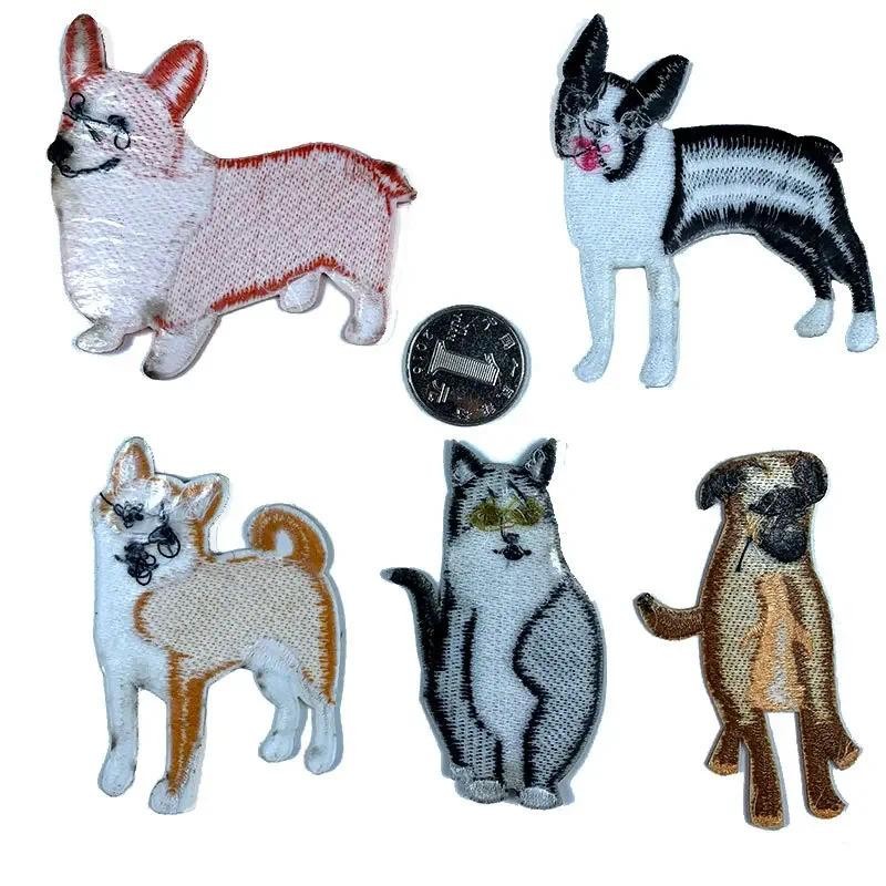 

Animal Embroidery Cloth Sticker Husky Corgi Shiba Inu Embroidery Badge Children's Clothing School Bag DIY Adhesive Backing