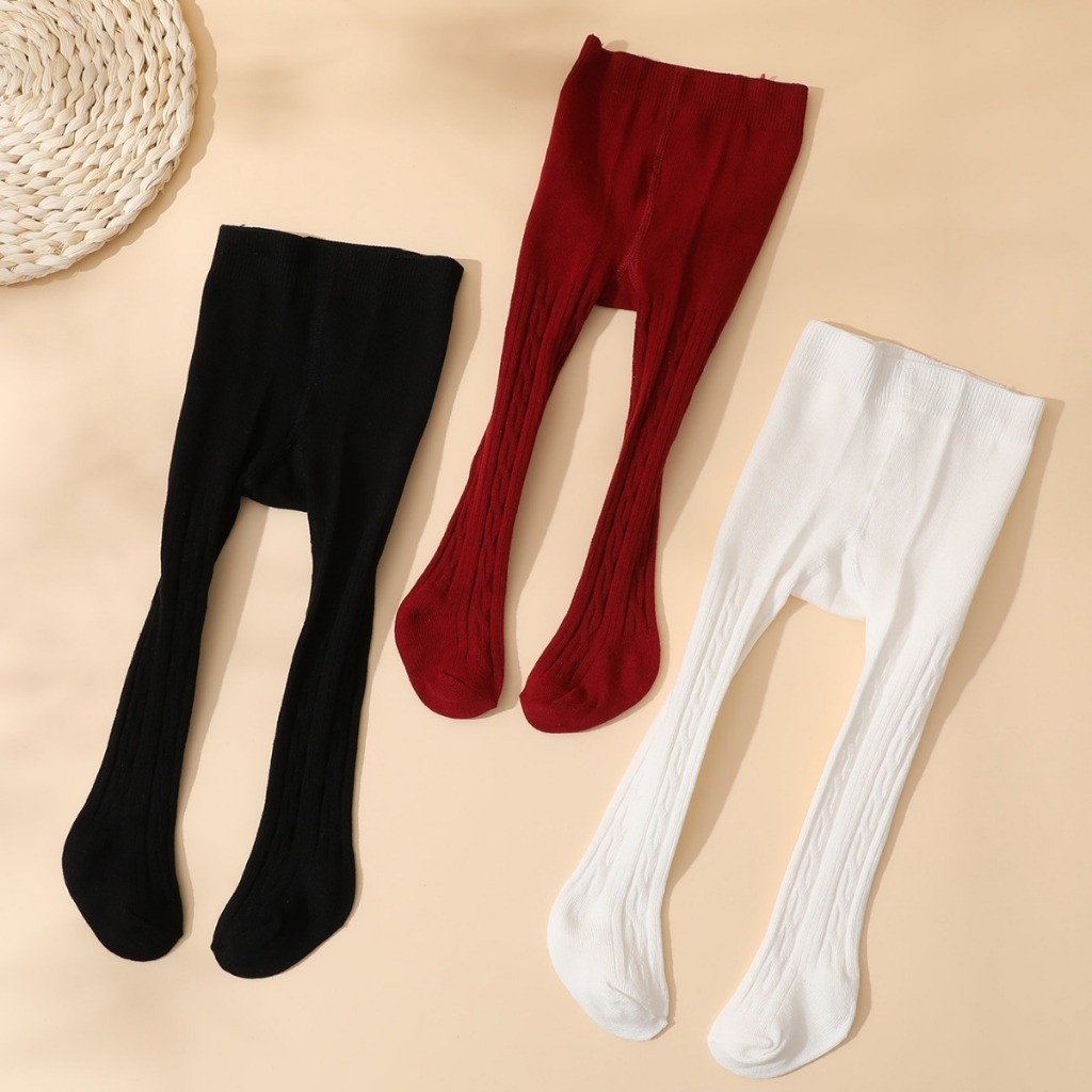 Legging Tutup Polos Anak Bayi 6 Bulan 1 2 Tahun Pantyhose Hitam Putih Katun Lembut