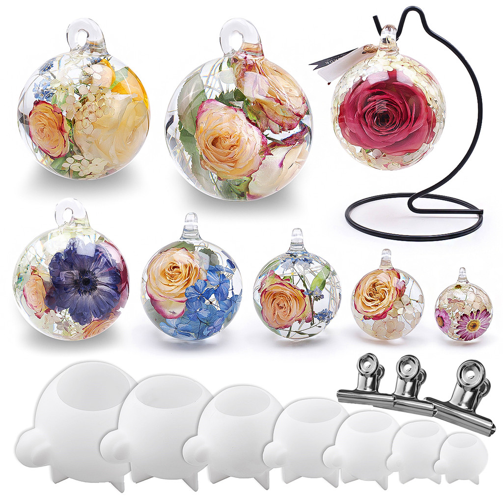 

DIY Resin Ball Resin Mold 3D Multi Size Perforated Spherical Night Light Specimen Hanging Bracket Craft Silicone Mold Home Decor