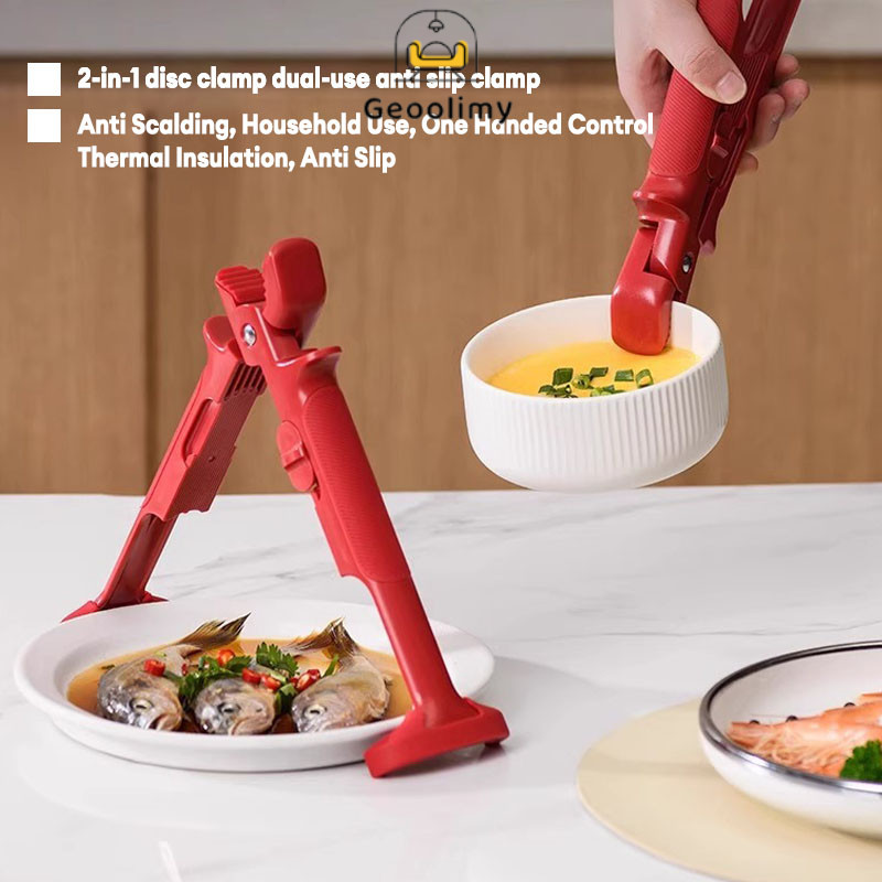 

2 In 1 Penjepitan Panci Piring Mangkok Peganan Panci Pengorengan Anti Panas Anti Slip / Geoolimy