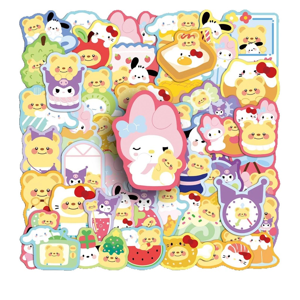 

50Pcs Cute Sanrio Stickers Butter Bear DIY Stickers Scrapbooking Phone Luggage Skateboard Waterproof Decals