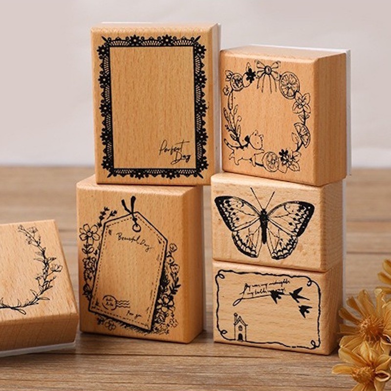 

Vintage Butterfly Stamp for Scrapbooking Memo Card Making Junk Journal Frame Wood Seal Craft Supplies