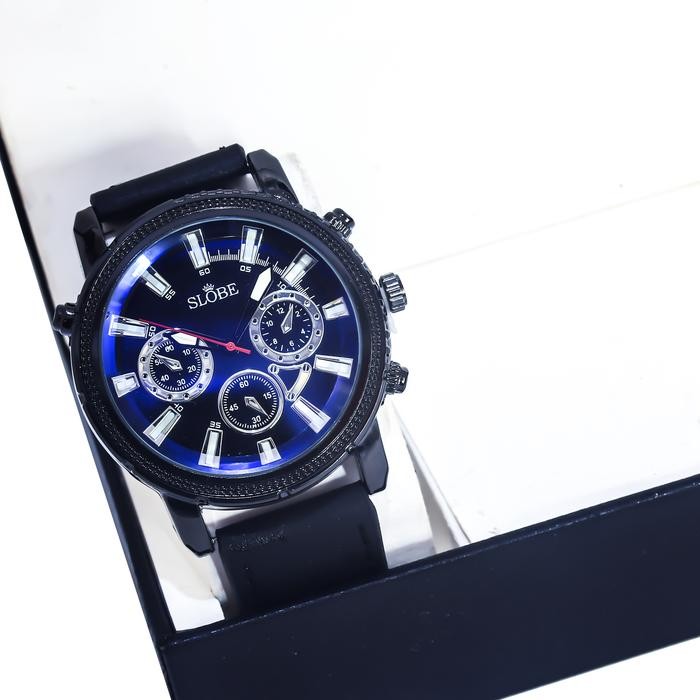 SLOBE Jam Tangan Pria Kulit Analog Free Box Kode 2.17 - Full Hitam