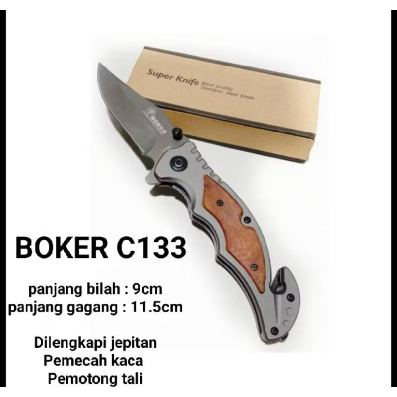 pisau lipat hunting boker C133 / pisau lipat multifungsi BOKER C 133 / PISAU SURVIVAL KIT C133 PROMO