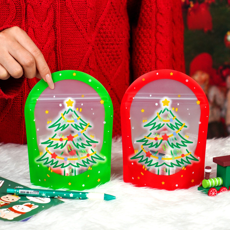 

TETP 50Pcs Christmas Tree Gift Ziplock Bags New Year Party Holiday For Candy Cookies Chocolate Snacks Packaging Decoration
