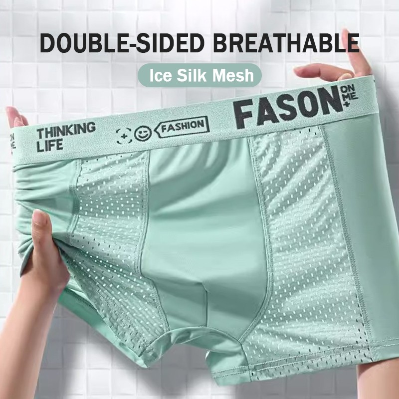 LIM_STORE PAKET 4 PCS Celana Dalam Boxer Pria Ice Silk Adem Lembut Tipis Antibakteri CD