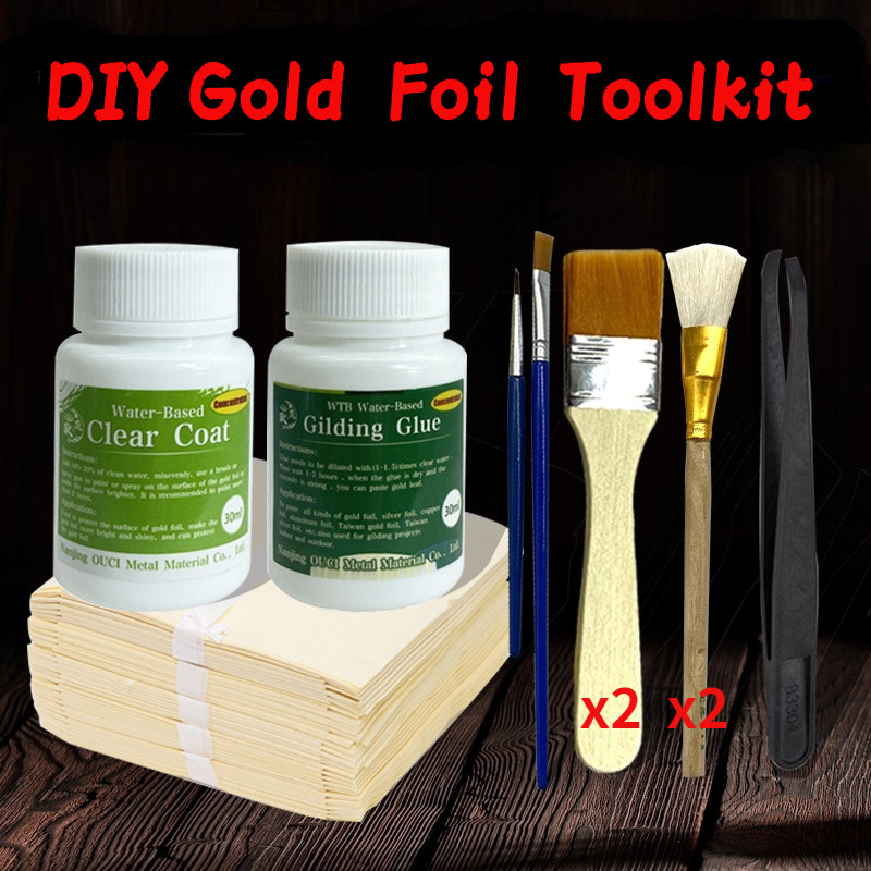 

Gilding Glue Gold Foil Sheets For Arts Craft Paper Powder Gold Leaf Water-based Concentrated Glue & Varnish & Gold Foil Toolkit