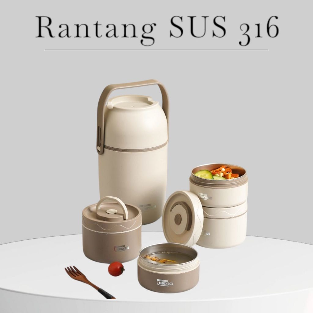 RJ Kotak rantang 3 susun 316L// lunchbox 316L premium // bento bahan 316L