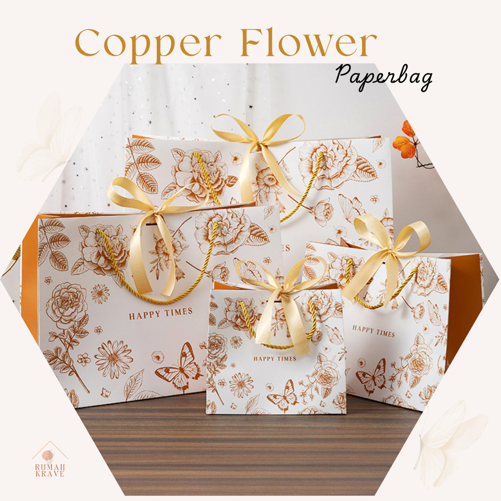 

RUMAH KRAVE - Paperbag Copper Flower Kantong Hadiah Motif Bunga Gold