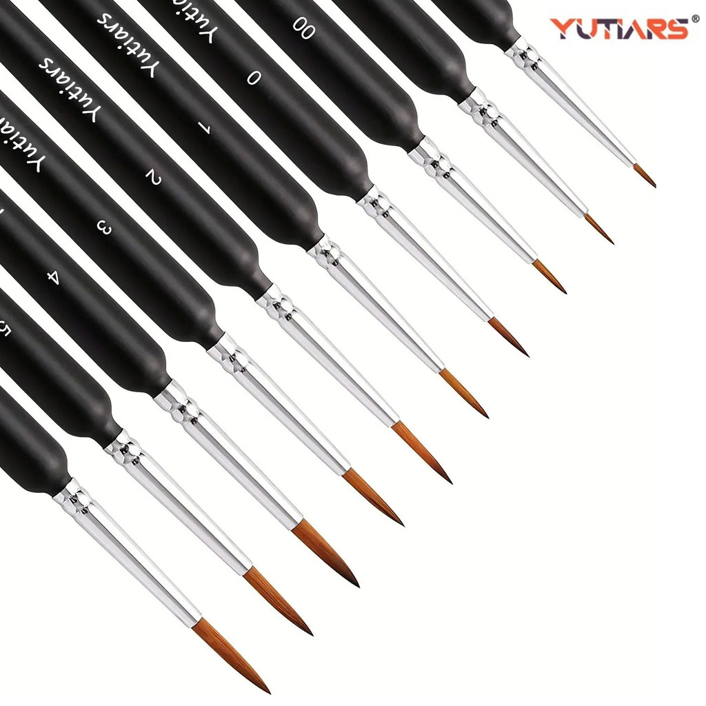 

10/11pcs Miniature Paint Brushes, Detail Tip Paint Brushes Set With Ergonomic Handle - Suitable For Acrylic Painting, Oil, Wat
