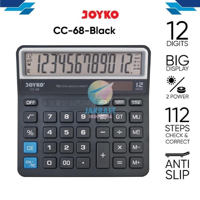 

⌞ Limited Stok⌝ - Terlaris (1 Unit) Kalkulator JOYKO CC-68 Calculator 12 Digit Ratusan Miliar Big Display Dual Power Correct & Check - Black / Hitam