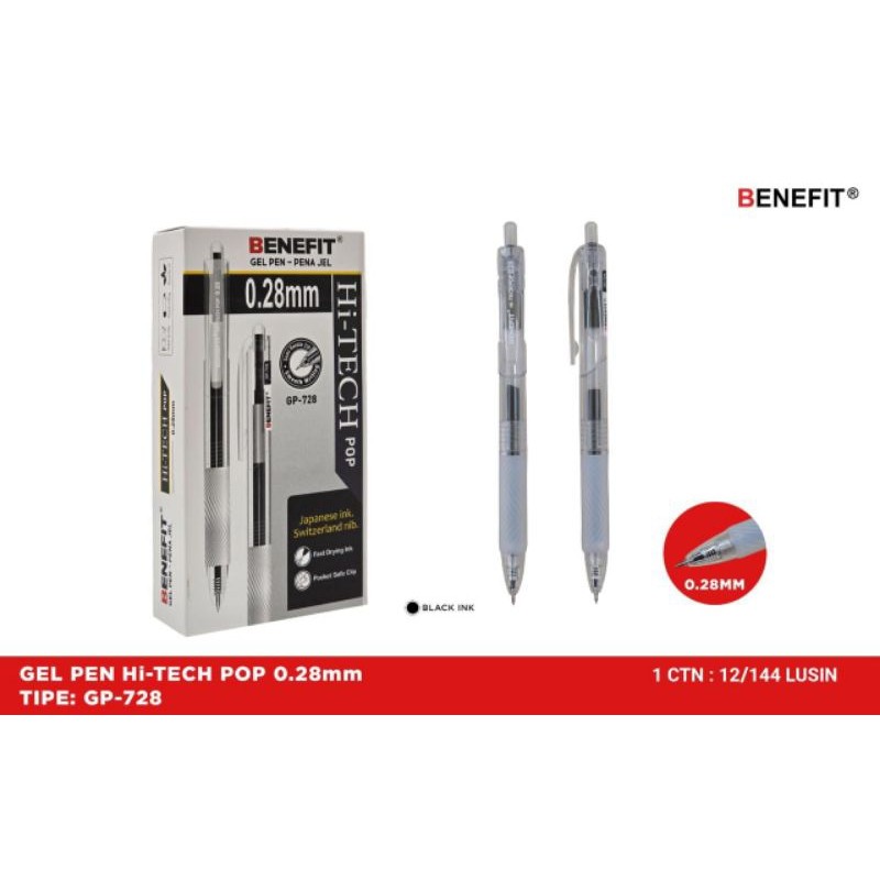 

Pulpen Gel Benefit Gp-728 Hitech Pop 0.28mm ( 1pak/12pcs )