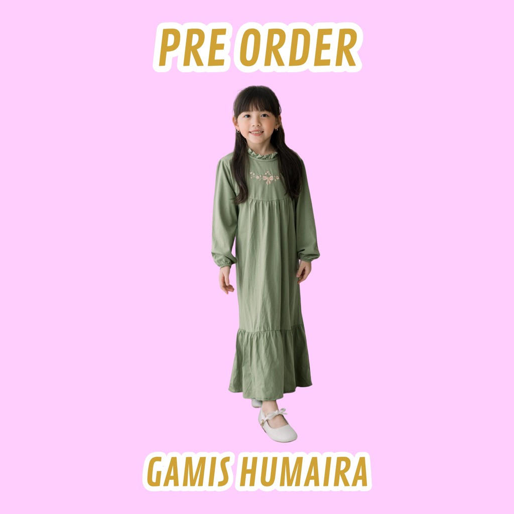 PRE ORDER - Hooneybee Humaira Olive - Gamis anak Perempuan [Size 2-10 Th] Baju Kaos Cewek