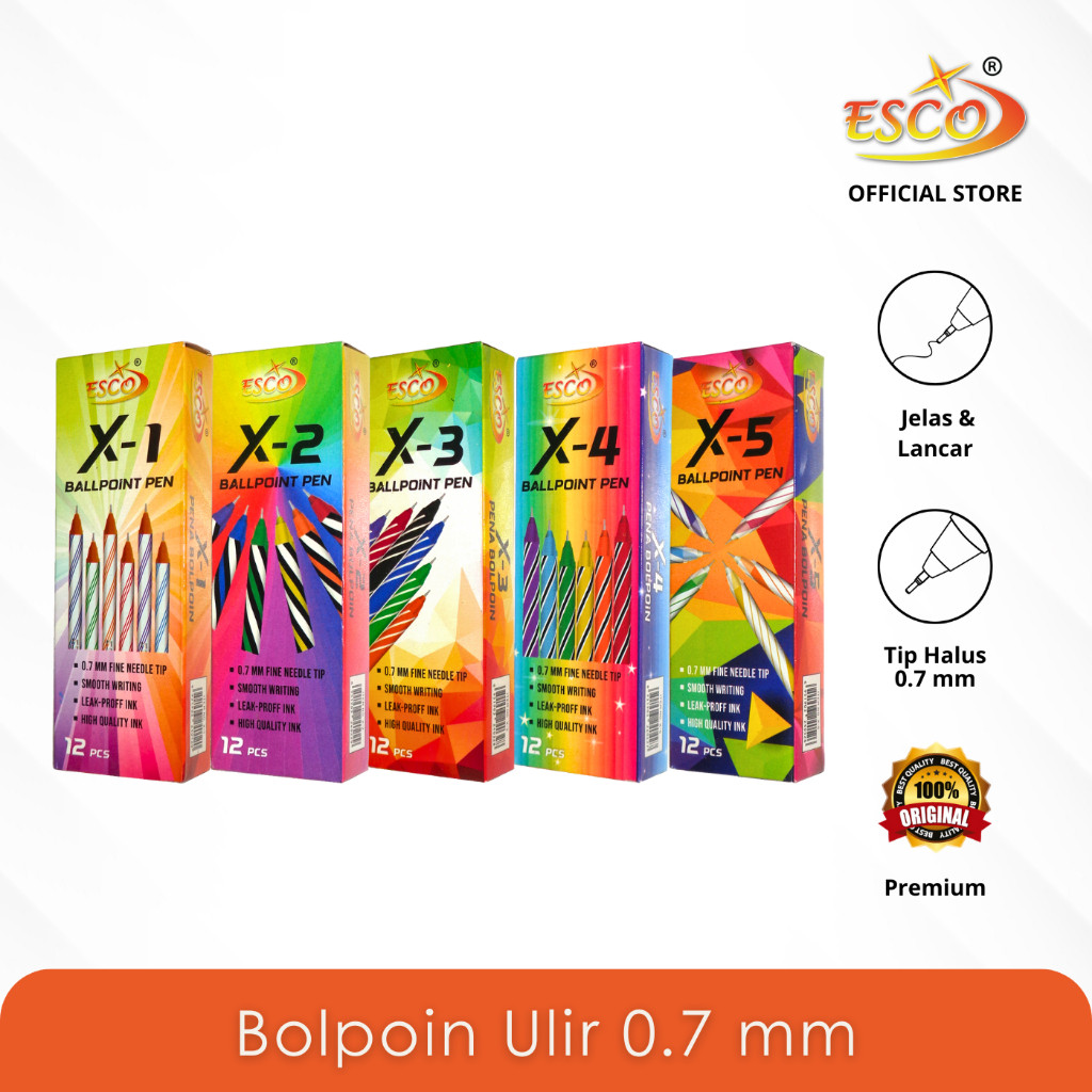 

(12pen) Esco Ballpoint Ulir 0.7 mm X-1 ~ X-5 pen lilin pena pen murah